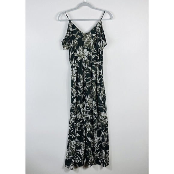 Banana Republic Size 2 Floral Printed Cold Shoulder Maxi Dress Green - Picture 2 of 4